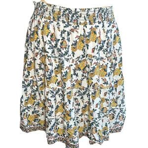 Max Studio Buttery Yellow Floral Tiered Skirt Smocked Waist Boho Coquette Size M
